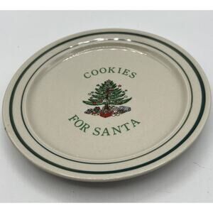 Platter Cookies for Santa Cream with Blue Stripe Christmas Tree 7 Inches